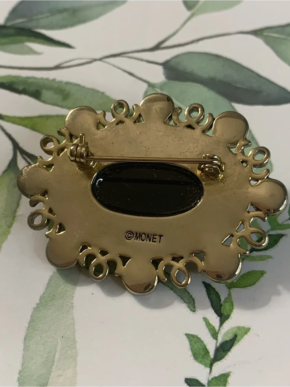 Monet Green, Teal and Gold Oval Statement Brooch ( Call Out )